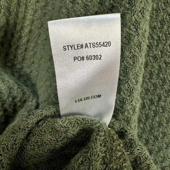 Lulus Basic V-Neck Waffle Knit Top, Size Small, Olive Green - Picture 8 of 8